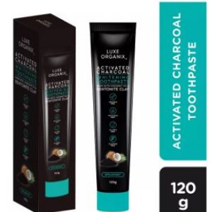 LUXE ORGANIX Activated Charcoal Whitening Toothpaste made with coconut oil and Bentonite Clay 120 gc